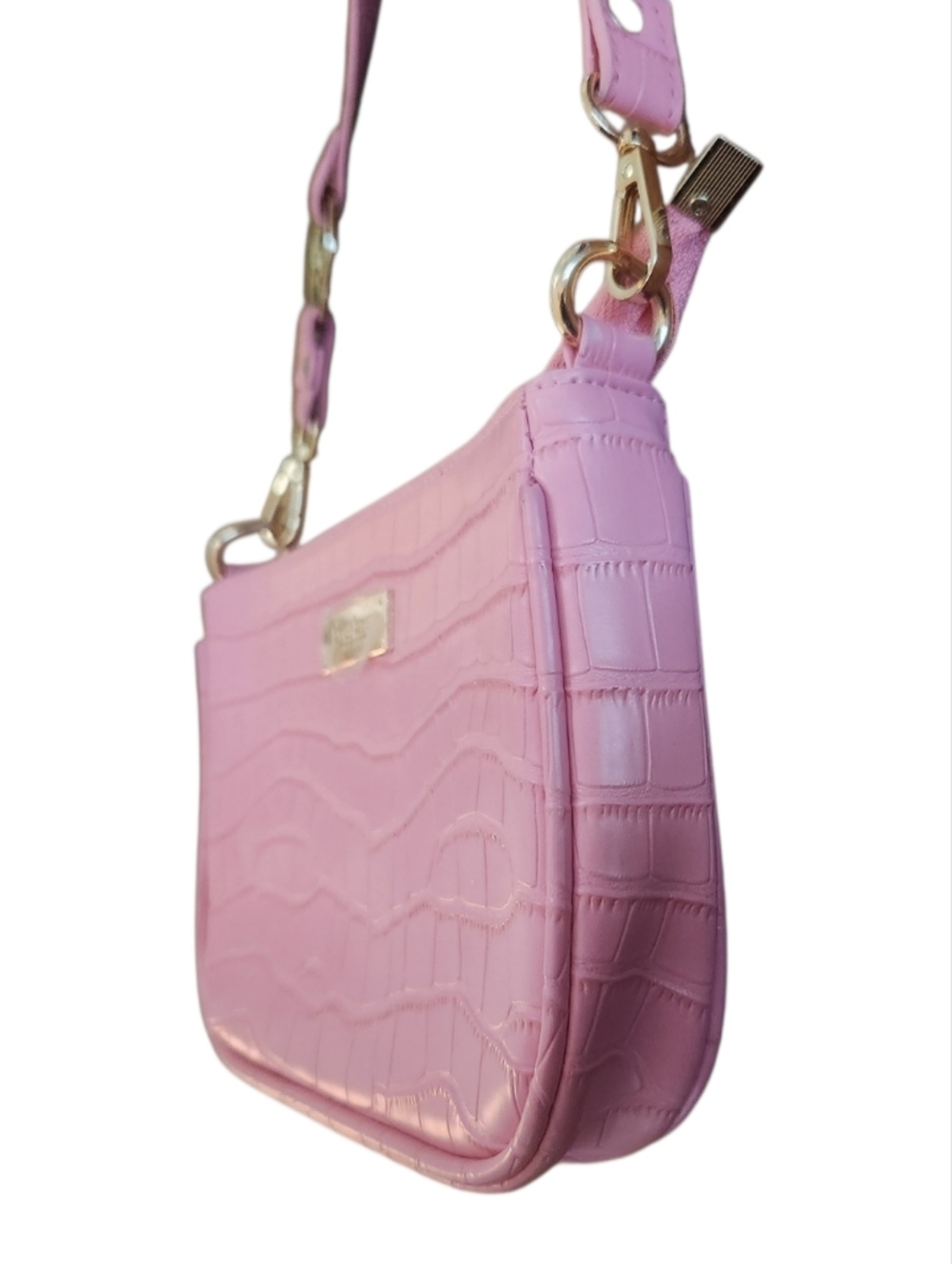 Bebe Pink Croc-Embossed Faux Leather Shoulder Bag NWOT - Picture 5 of 8